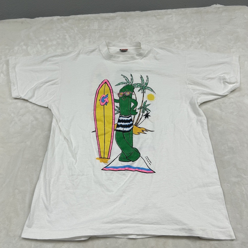 Hanes T-Shirt Mens XL White 1988 Surfing gumby Graphic Single Stitch Vintage